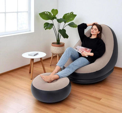 Inflatable Lazy Sofa Chair with Footstool – Ergonomic, Portable & Ultra Comfortable
