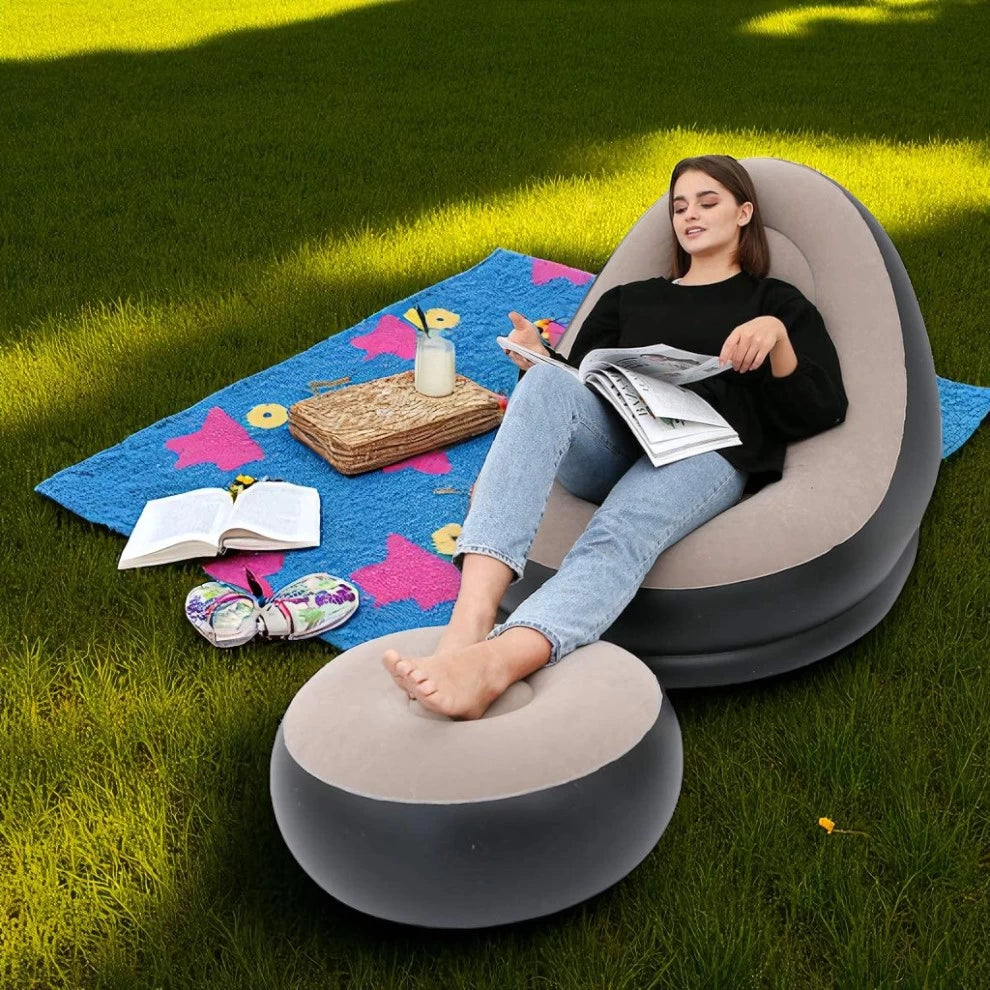 Inflatable Lazy Sofa Chair with Footstool – Ergonomic, Portable & Ultra Comfortable