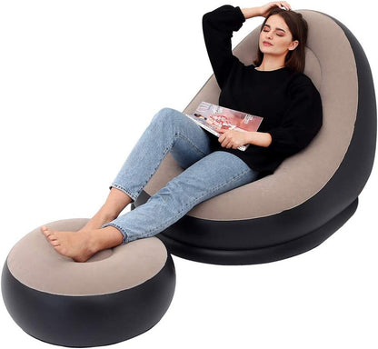 Inflatable Lazy Sofa Chair with Footstool – Ergonomic, Portable & Ultra Comfortable