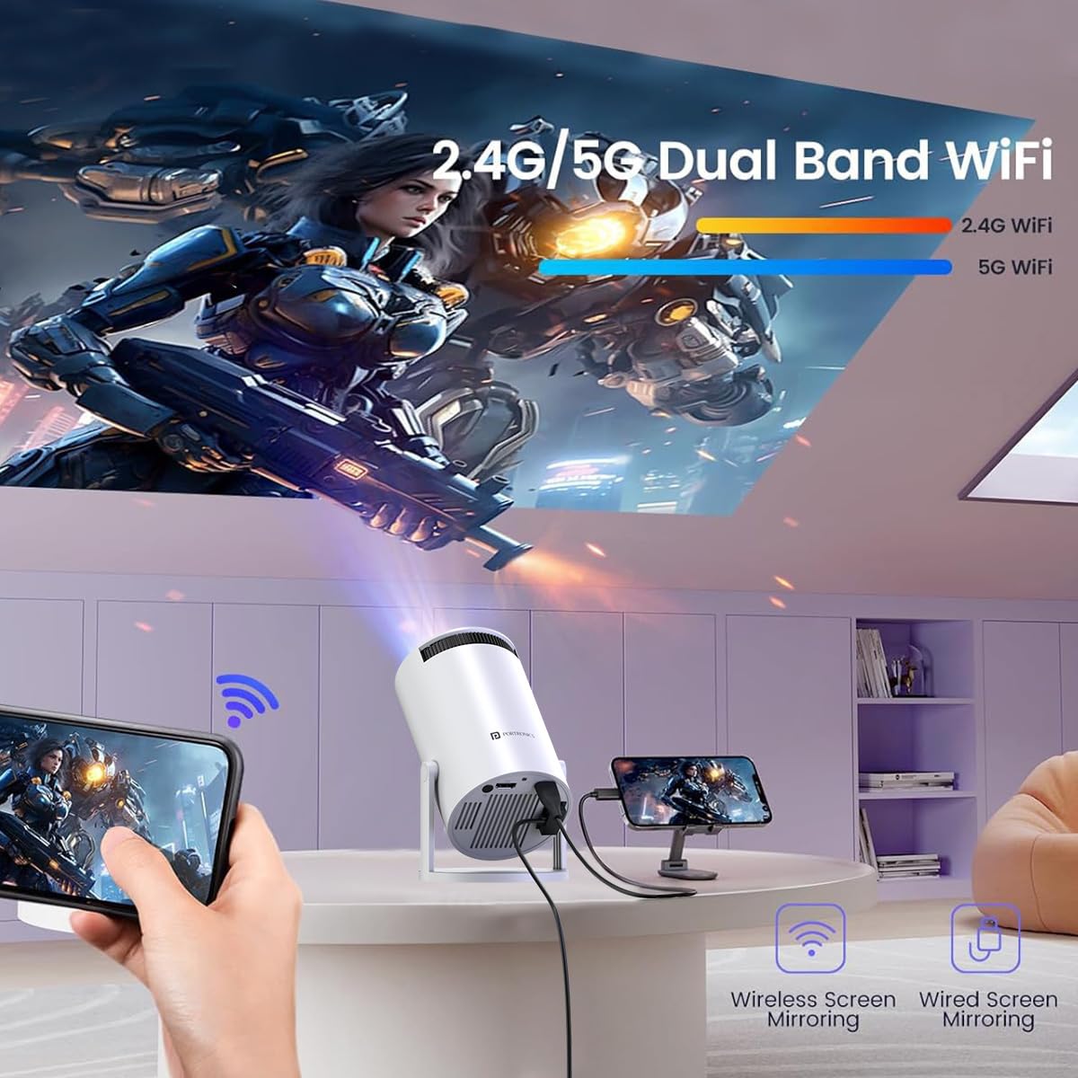 Portronics Beem 440 Smart LED Projector with 720p HD Resolution, Rotatable Design, Built-in Streaming Apps (Netflix, Prime Video, Hotstar), 2000 Lumens, Screen Mirroring, 3 Watts Speaker (White)