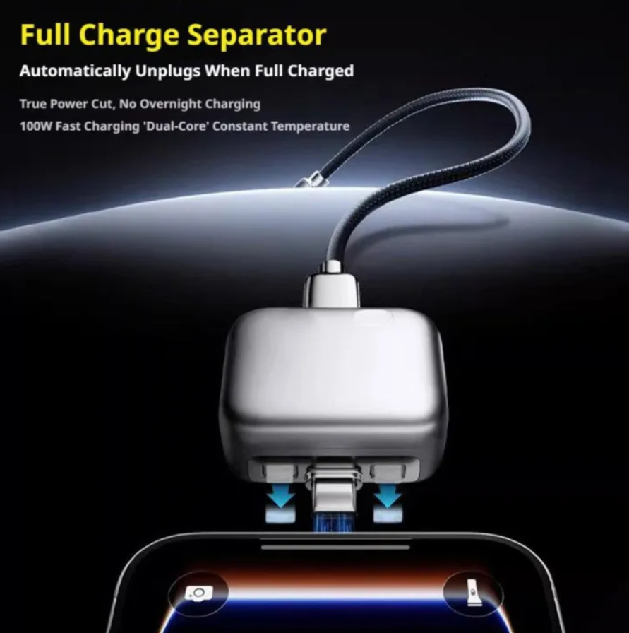 Smart Charger Adapter Auto Power Disconnector | Automatically Pops Out After Full Charge | No Touch Mobile Screen in 5 Minutes | Type-C Cable | Compatible with Android, Tablet, Apple & Switch