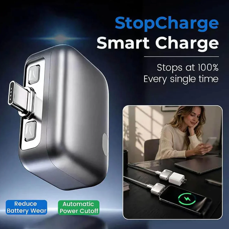 Smart Charger Adapter Auto Power Disconnector | Automatically Pops Out After Full Charge | No Touch Mobile Screen in 5 Minutes | Type-C Cable | Compatible with Android, Tablet, Apple & Switch